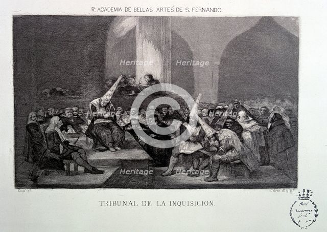  'Court of the Inquisition', engraving from the Calcografía Nacional made from a painting by Fran…