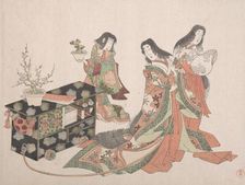 Court Ladies Dragging a Cabinet along the Floor, 19th century. Creator: Kubo Shunman