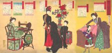 Court Ladies Sewing Western Clothing (Jokan yofuku saiho no zu), August 23rd,..., August 23rd, 1887. Creator: Chikanobu Yoshu