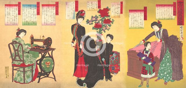 Court Ladies Sewing Western Clothing (Jokan yofuku saiho no zu), August 23rd,..., August 23rd, 1887. Creator: Chikanobu Yoshu.