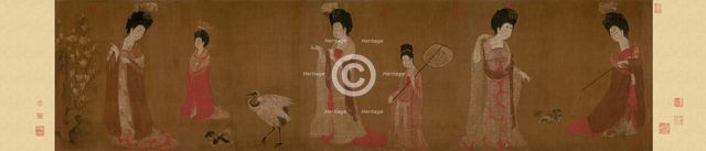Court Ladies Wearing Flowered Headdresses, 8th century.