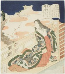 Court lady admiring plum blossoms, late 1820s. Creator: Yanagawa Shigenobu