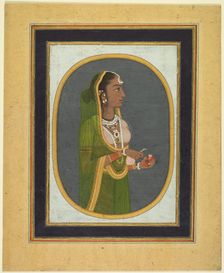 Court lady pouring wine, c. 1760; borders c. 1830s. Creator: Muhammad Rizavi Hindi (Indian, active mid-1700s), attributed to