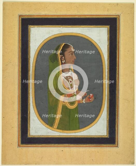 Court lady pouring wine, c. 1760. Creator: Muhammad Rizavi Hindi (Indian, active mid-1700s), attributed to.
