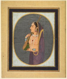 Court lady singing and playing the vina, c. 1760. Creator: Muhammad Rizavi Hindi (Indian, active mid-1700s), attributed to