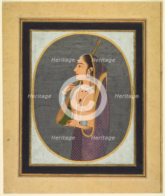 Court lady singing and playing the vina, c. 1760. Creator: Muhammad Rizavi Hindi (Indian, active mid-1700s), attributed to.