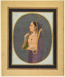 Court lady singing and playing the vina, c. 1760. Creator: Muhammad Rizavi Hindi (Indian, active mid-1700s), attributed to