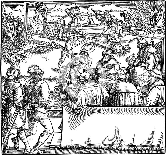 Court session. Illustration from the book Phisicke Against Fortune by Petrarch, 1532. Artist: Weiditz, Hans, the Younger (c. 1500-1536)