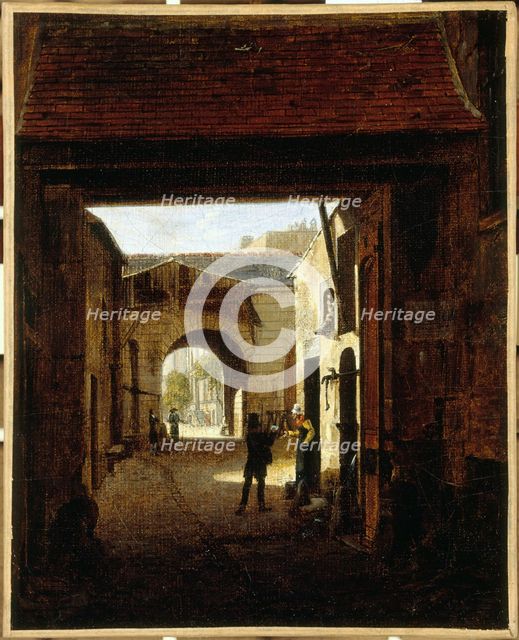 Courtyard of a coaching house, rue Saint-Denis, known as court Sainte-Catherine, c1815. Creator: Etienne Bouhot.