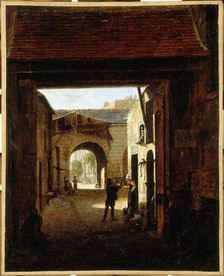 Courtyard of a coaching house, rue Saint-Denis, known as court Sainte-Catherine, c1815. Creator: Etienne Bouhot