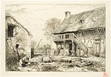 Courtyard of a Peasant Dwelling, 1845. Creator: Charles Emile Jacque