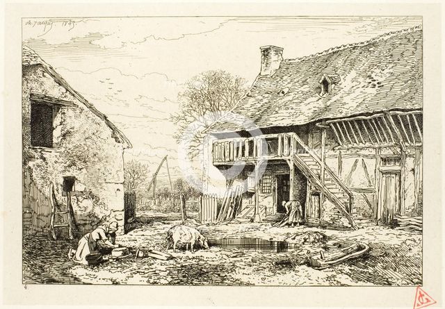 Courtyard of a Peasant Dwelling, 1845. Creator: Charles Emile Jacque.