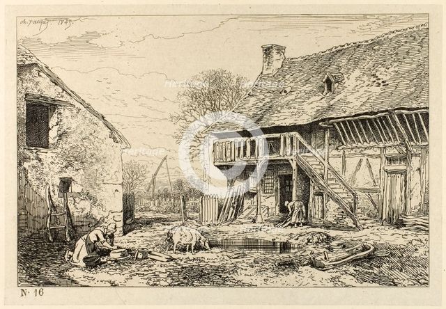 Courtyard of a Peasant Dwelling, 1846. Creator: Charles Emile Jacque.