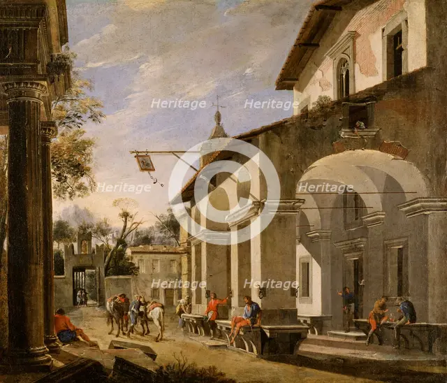 Courtyard of an Inn with Classical Ruins, ca.1621-1647. Creators: Viviano Codazzi, Domenico Gargiulo.