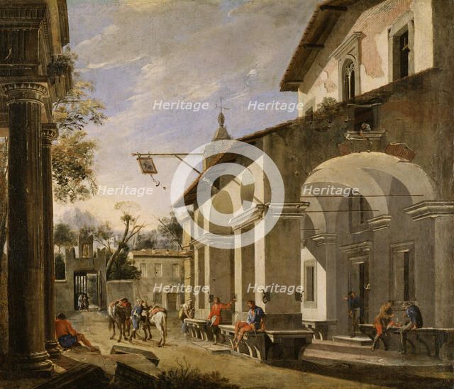 Courtyard of an Inn with Classical Ruins, ca.1621-1647. Creators: Viviano Codazzi, Domenico Gargiulo.