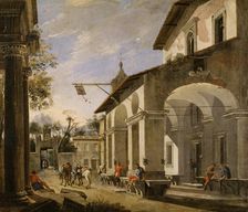 Courtyard of an Inn with Classical Ruins, ca.1621-1647. Creators: Viviano Codazzi, Domenico Gargiulo