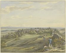 Courtyard of Falkenstein Castle ruins with a view of the Main plain..., mid-late 19th century. Creator: Carl Morgenstern