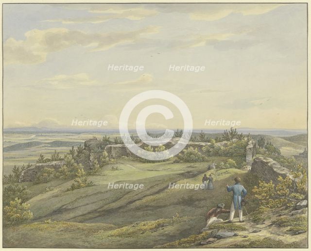 Courtyard of Falkenstein Castle ruins with a view of the Main plain..., mid-late 19th century. Creator: Carl Morgenstern.