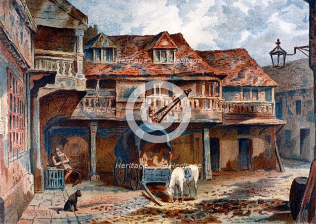 Courtyard of the Tabard Inn, Borough High Street, Southwark, London, 1871. Artist: JS Virtue
