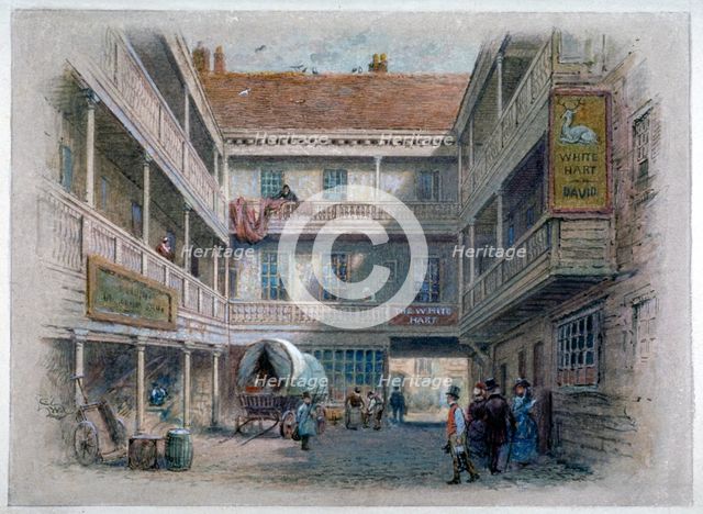 Courtyard of the White Hart Inn, Borough High Street, Southwark, London, c1860. Artist: Charles Wilkinson