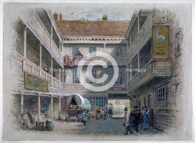 Courtyard of the White Hart Inn, Borough High Street, Southwark, London, c1860. Artist: Charles Wilkinson