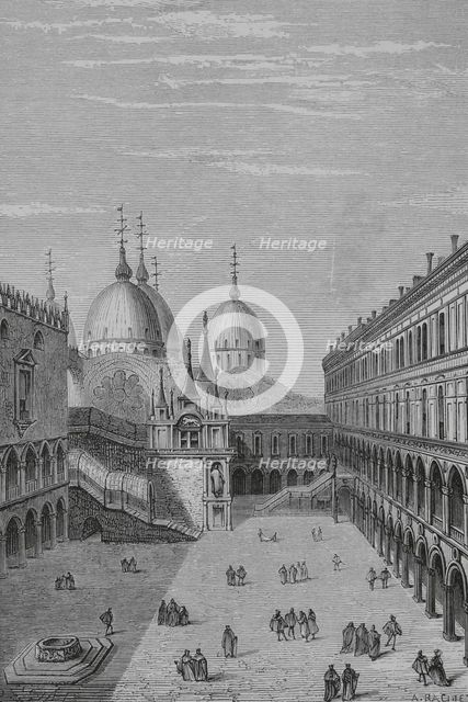 Courtyard of the Doge's Palace in Venice, 1878.  Creator: Albert Racinet.