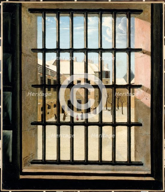 Courtyard of the Grande-Force prison seen from a cell, 1821. Creator: Louis-Jules Dumoulin.
