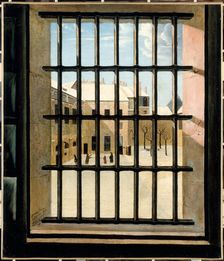 Courtyard of the Grande-Force prison seen from a cell, 1821. Creator: Louis-Jules Dumoulin