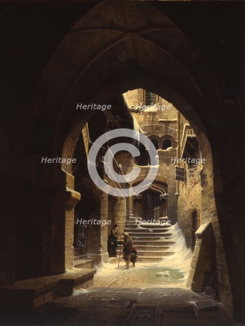 Courtyard of the Kriebstein Castle in Saxony, 1858.