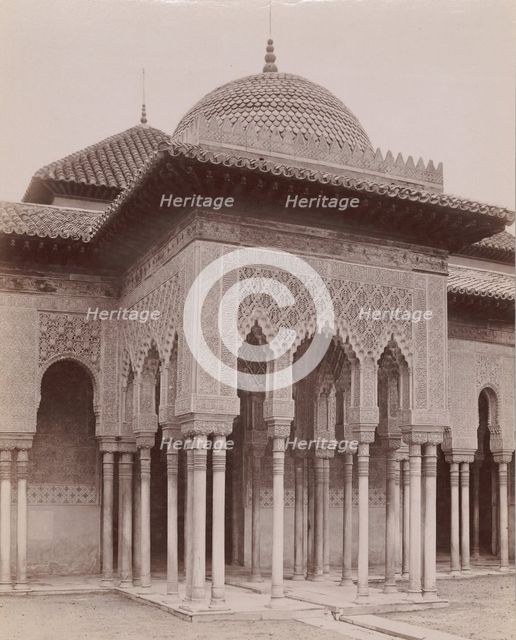 [Courtyard of the Lions, Alhambra, Granada], 1880s-90s. Creator: Likely Sebastiano Tassinari.