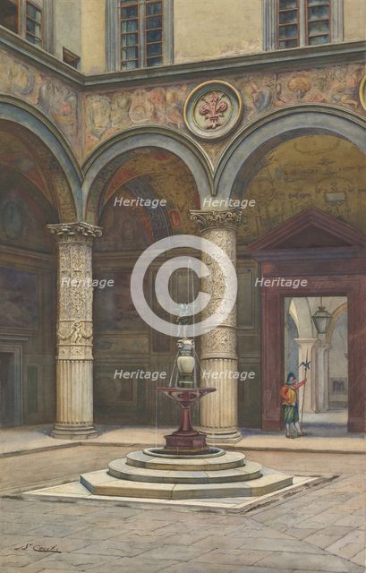 Courtyard of the Palazzo Vecchio, Florence, 19th century. Creator: Francesco Salviati.
