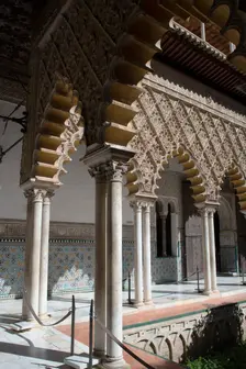Courtyard of the Royal Alcazar of Seville, the royal palace prevously a citadel, Spain, 2023. Creator: Ethel Davies