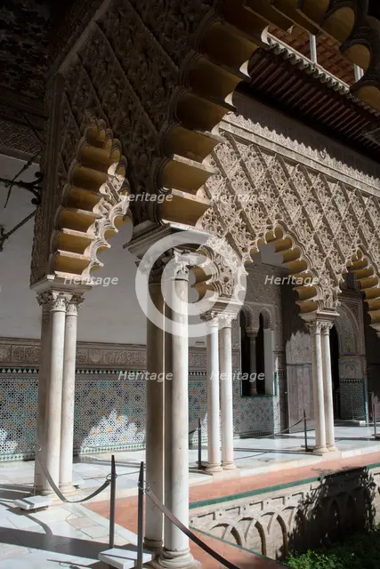 Courtyard of the Royal Alcazar of Seville, the royal palace prevously a citadel, Spain, 2023. Creator: Ethel Davies.