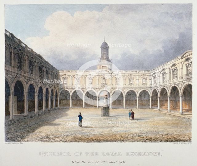 Courtyard of the Royal Exchange, City of London, 1838.                                    Artist: Charles Bigot