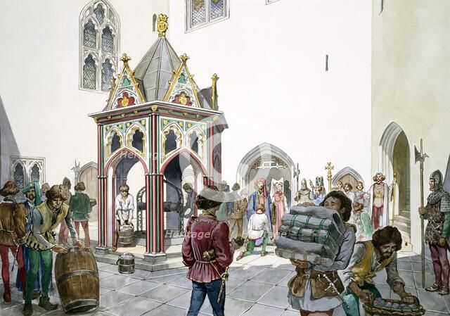 Courtyard, Old Wardour Castle, Tisbury, Wiltshire, in the Middle Ages, 1995-1999.  Artist: Philip Corke.