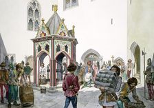 Courtyard, Old Wardour Castle, Tisbury, Wiltshire, in the Middle Ages, 1995-1999. Artist: Philip Corke