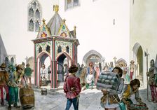 Courtyard, Old Wardour Castle, Tisbury, Wiltshire, in the Middle Ages, 1995-1999. Artist: Philip Corke