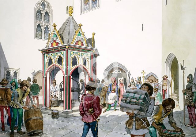 Courtyard, Old Wardour Castle, Tisbury, Wiltshire, in the Middle Ages, 1995-1999.  Artist: Philip Corke.