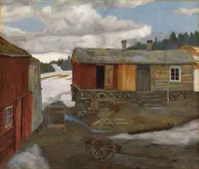 Courtyard in Slush at Roros, 1905. Creator: Harald Sohlberg