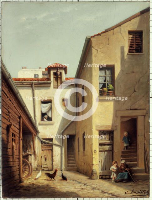 Courtyard interior in Menilmontant, c1890. Creator: C Bussilliet.