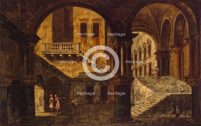 Courtyard with a Staircase, 1735. Creator: Michele Marieschi.