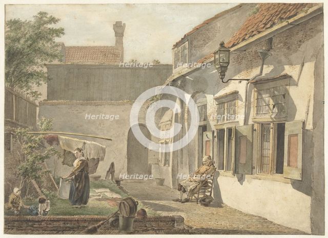 Courtyard with figures in Utrecht, 1773-1815. Creator: Hermanus van Brussel.
