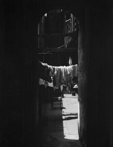 Courtyard with hanging laundry, New Orleans, between 1920 and 1926. Creator: Arnold Genthe