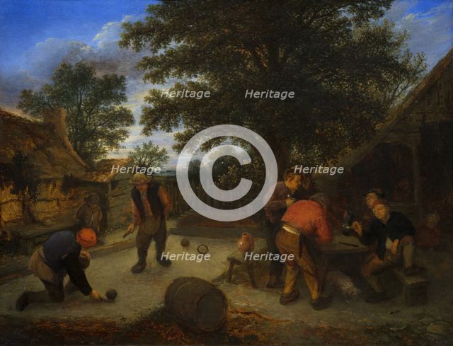 Courtyard with Men Playing a Ball Game and Drinking and Smoking, 1625-1650 or 1650-1675. Creator: Adriaen van Ostade.
