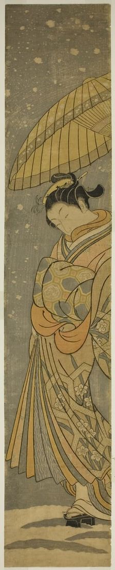Courtesan on Parade in Falling Snow, c. 1765. Creator: Suzuki Harunobu