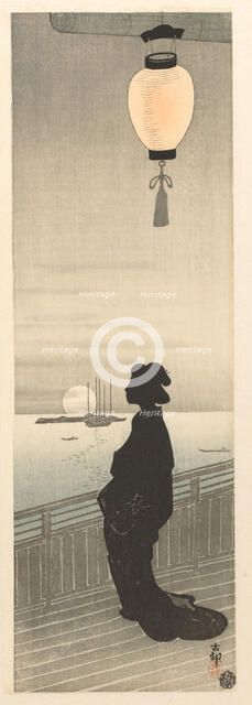 Courtesan on veranda, 1900-1910. Creator: Ohara, Koson (1877-1945).