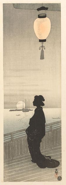 Courtesan on veranda, 1900-1910. Creator: Ohara, Koson (1877-1945)