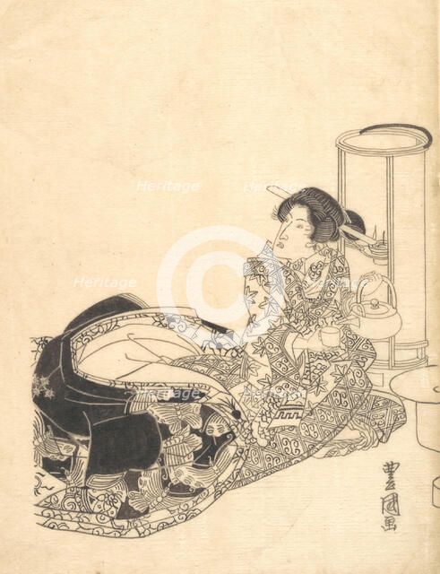 Courtesan or Actor as Courtesan Pouring Tea by the Light of a Lantern. Creator: Utagawa Toyokuni I.