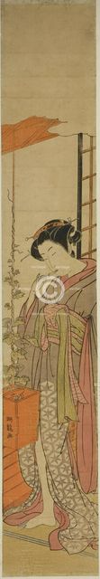 Courtesan Admiring Morning Glories while Cleaning Her Teeth, c. 1775. Creator: Isoda Koryusai.