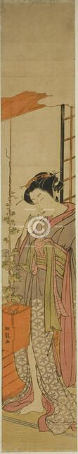 Courtesan Admiring Morning Glories while Cleaning Her Teeth, c. 1775. Creator: Isoda Koryusai.